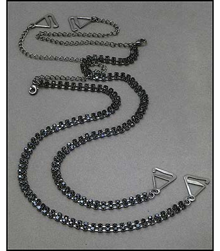 Bra Straps - Two-row Crystal Chain Strap - Black - BS-HH118BK