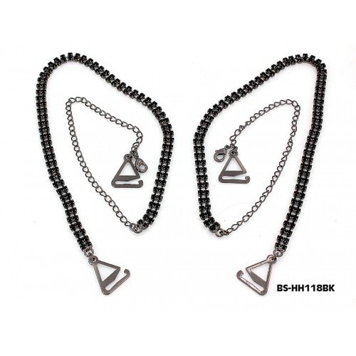 Bra Straps - Two-row Crystal Chain Strap - Black - BS-HH118BK