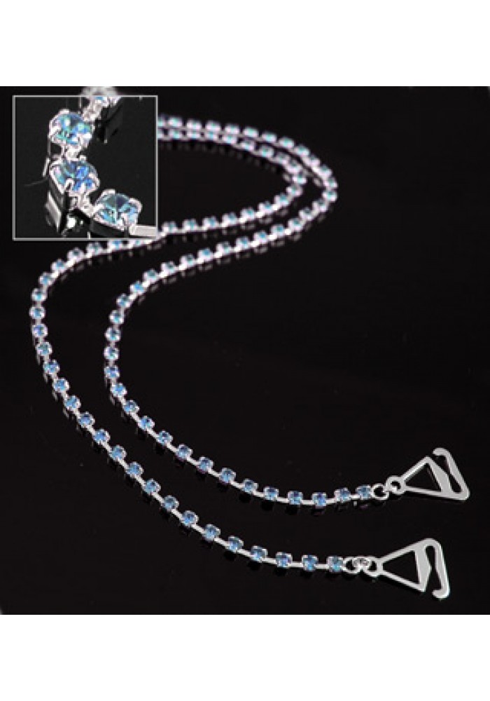 Bra Straps - Single Line Crystal Chain Strap - Blue - BS-HH19BL