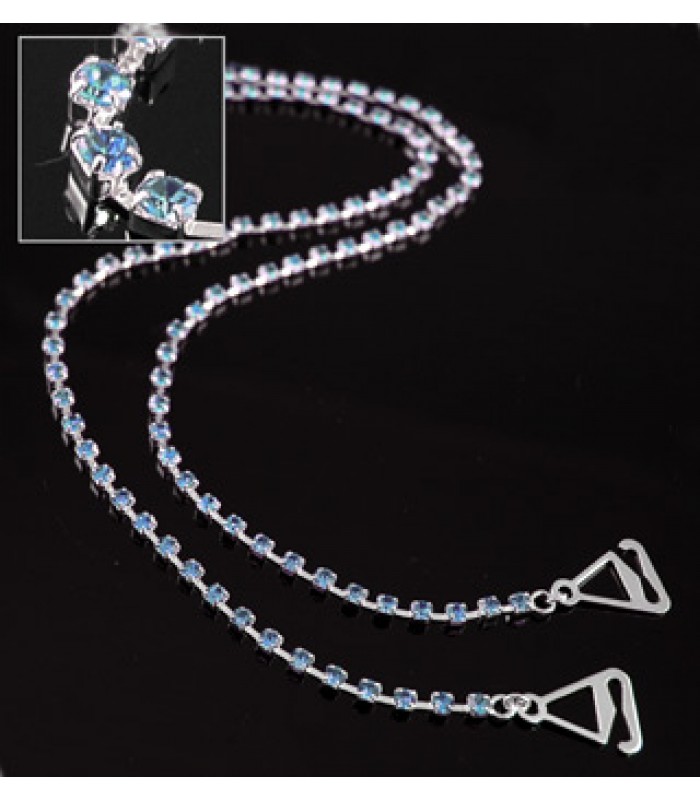 Bra Straps - Single Line Crystal Chain Strap - Blue - BS-HH19BL