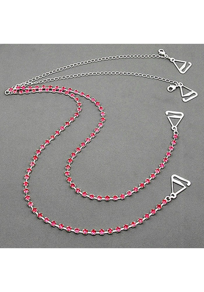 Bra Straps - Single Line Crystal Chain Strap - Pink - BS-HH19PK