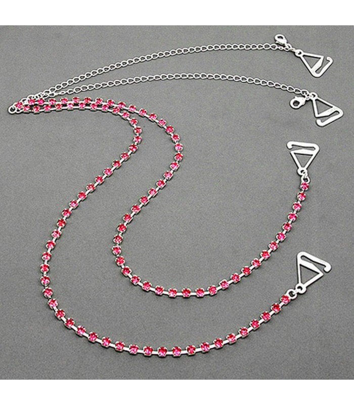 Bra Straps - Single Line Crystal Chain Strap - Pink - BS-HH19PK