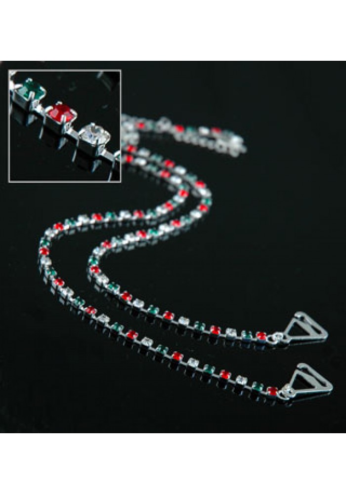 Bra Straps - Single Line Crystal Chain Strap - Red & Green - BS-HH19XMS