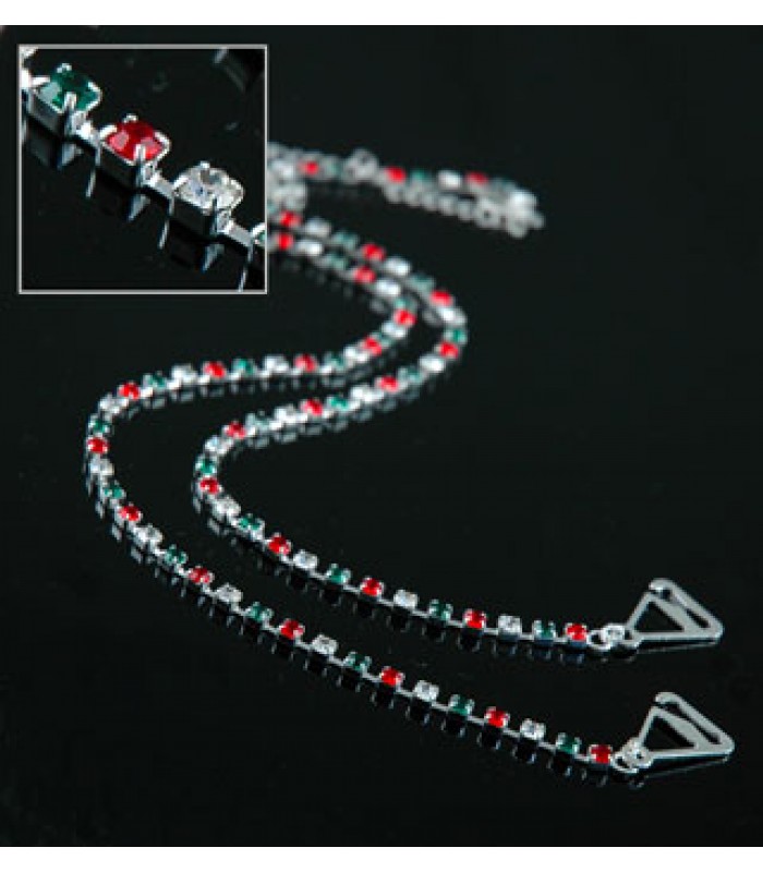 Bra Straps - Single Line Crystal Chain Strap - Red & Green - BS-HH19XMS