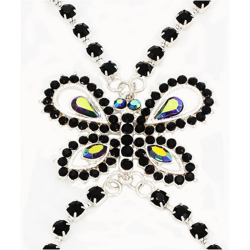 Bra Straps - Single Line w/ Rhinestone Butterfly Charm Cross-over on Back Side - Black - BS-HH83BUTBK