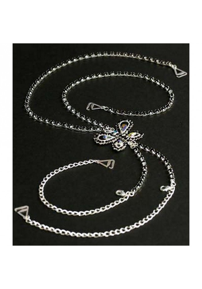 Bra Straps - Single Line w/ Rhinestone Butterfly Charm Cross-over on Back Side - Black - BS-HH83BUTBK