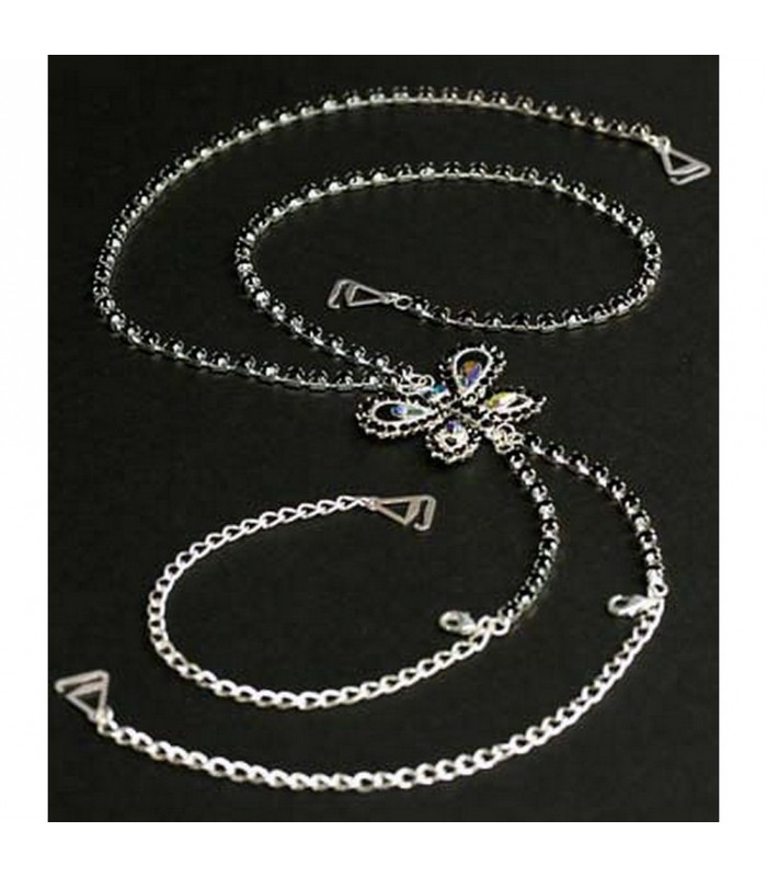 Bra Straps - Single Line w/ Rhinestone Butterfly Charm Cross-over on Back Side - Black - BS-HH83BUTBK