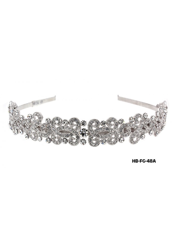 Head Band – Bridal Headpiece w/ Austrian Crystal Stones Flower - HB-FG-48A