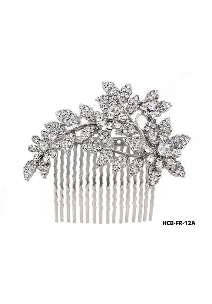 Hair Comb – Bridal Hair Combs & Clips w/ Austrian Crystal Stones Flowers - HCB-FR-12A