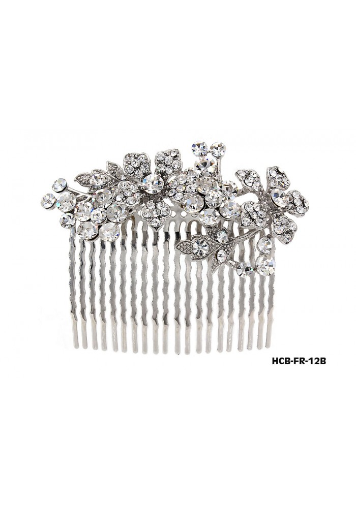 Hair Comb – Bridal Hair Combs & Clips w/ Austrian Crystal Stones Flowers - HCB-FR-12B