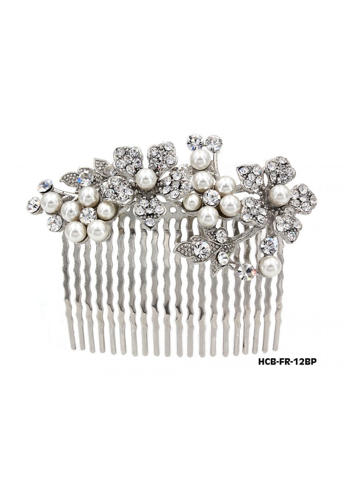 Hair Comb – Bridal Hair Combs & Clips w/ Austrian Crystal Stones Flowers - HCB-FR-12BP