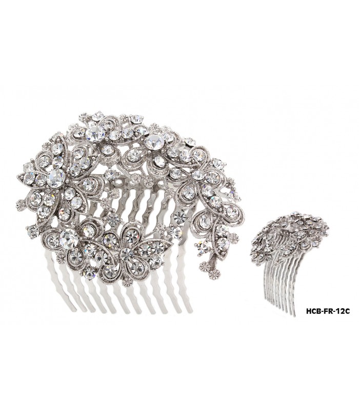 Wedding Hair Comb – Bridal Hair Combs & Clips w/ Austrian Crystal Stones Flowers - HCB-FR-12C