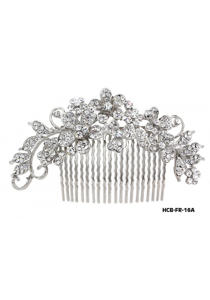 Wedding Hair Comb – Bridal Hair Combs & Clips w/ Austrian Crystal Stones Flowers - HCB-FR-16A