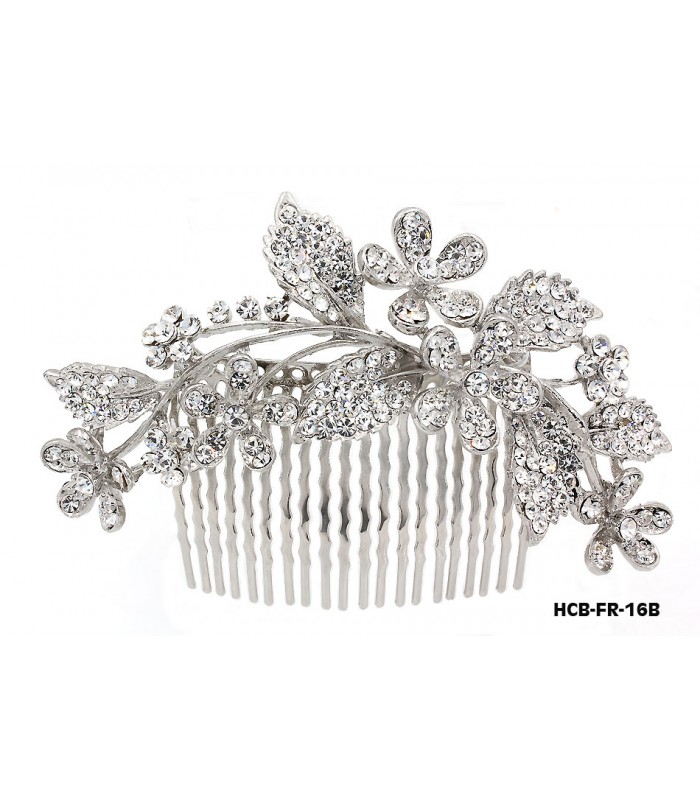 Wedding Hair Comb – Bridal Hair Combs & Clips w/ Austrian Crystal Stones Flowers - HCB-FR-16B