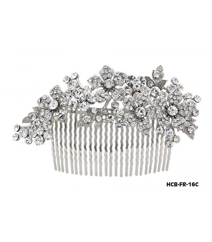 Wedding Hair Comb – Bridal Hair Combs & Clips w/ Austrian Crystal Stones Flowers - HCB-FR-16C