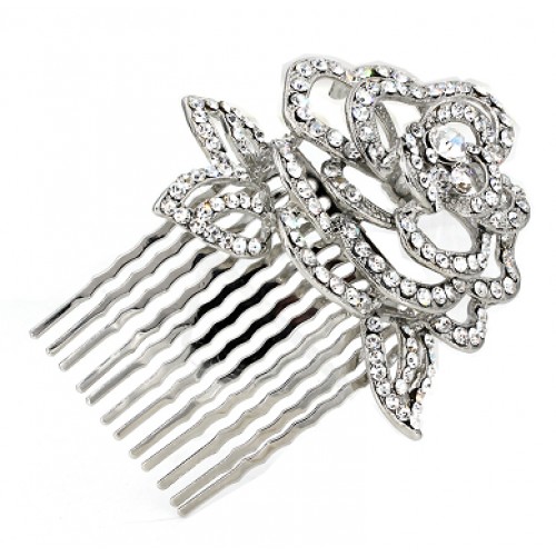 Wedding Hair Comb – Bridal Hair Combs & Clips w/ Austrian Crystal Stones Rose - HCB-ROSE-10A