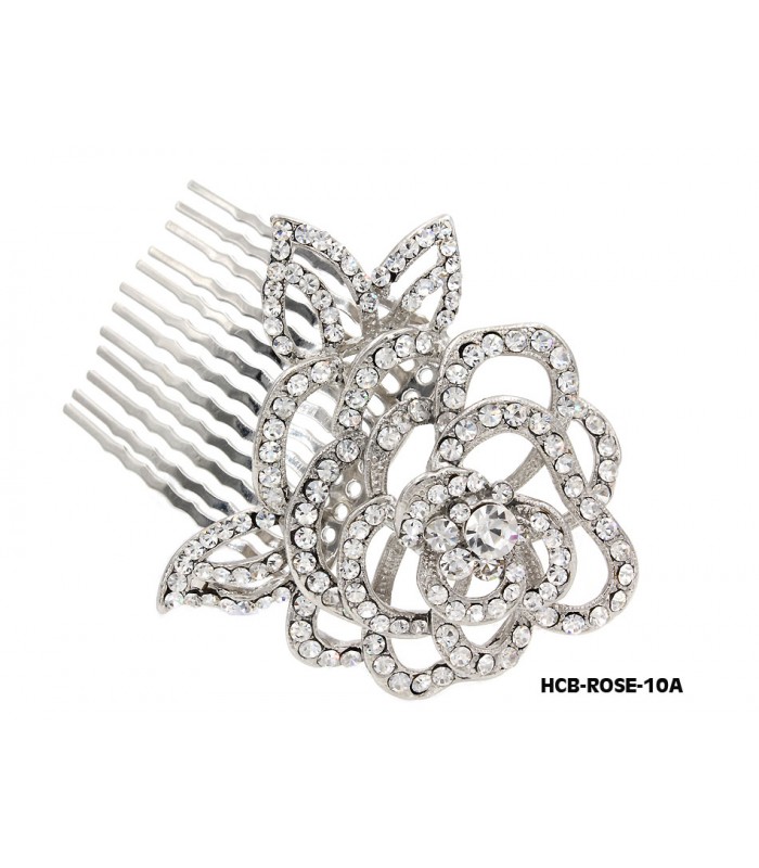 Wedding Hair Comb – Bridal Hair Combs & Clips w/ Austrian Crystal Stones Rose - HCB-ROSE-10A