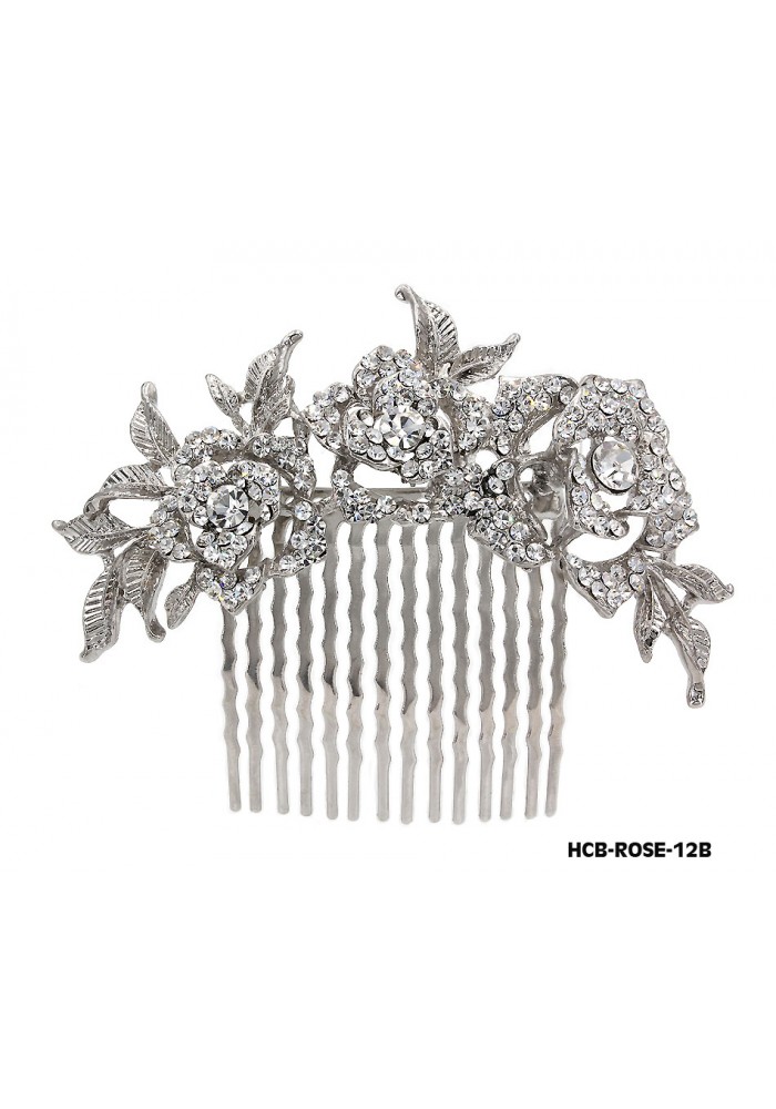 Hair Comb – Bridal Hair Combs & Clips w/ Austrian Crystal Stones Rose - HCB-ROSE-12B