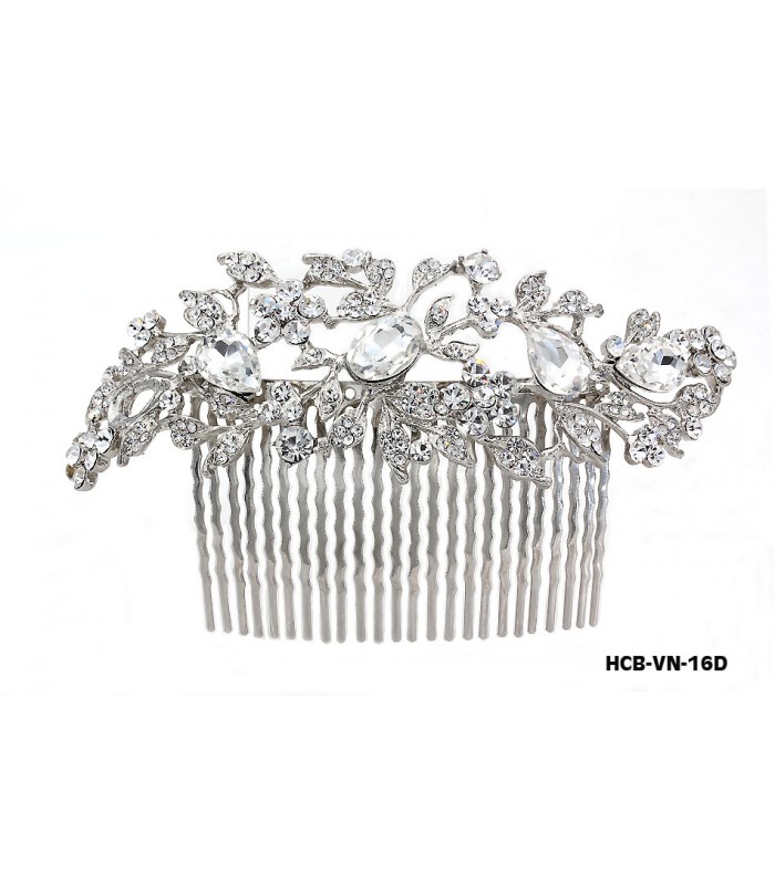 Wedding Hair Comb – Bridal Hair Combs & Clips w/ Austrian Crystal Stones Vine with Rain drops - HCB-VN-16D