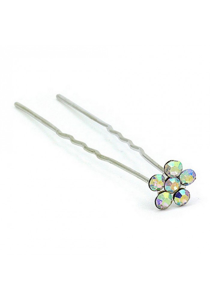 Hair Stick - 12 pcs Clear AB Crystal Flower - CS-9004AB