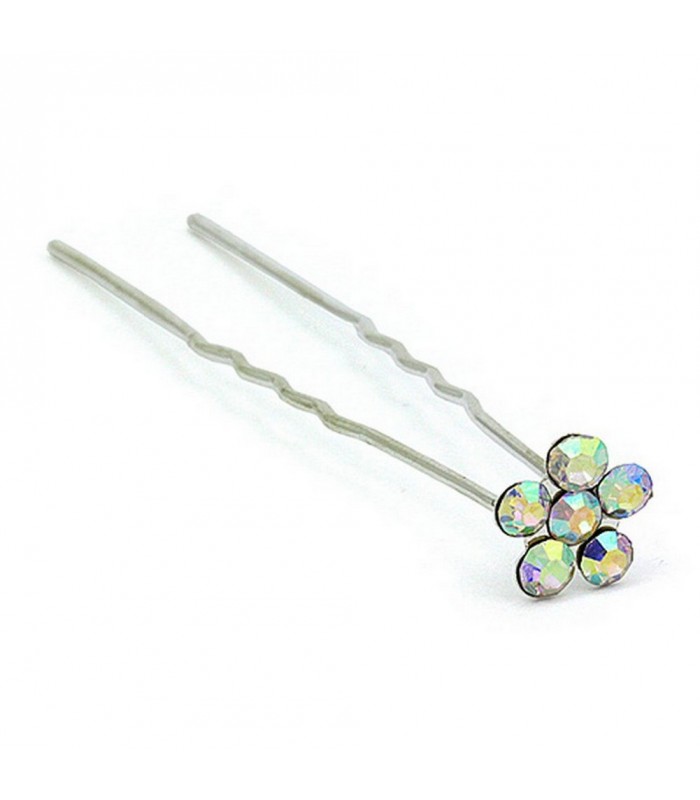 Hair Stick - 12 pcs Clear AB Crystal Flower - CS-9004AB