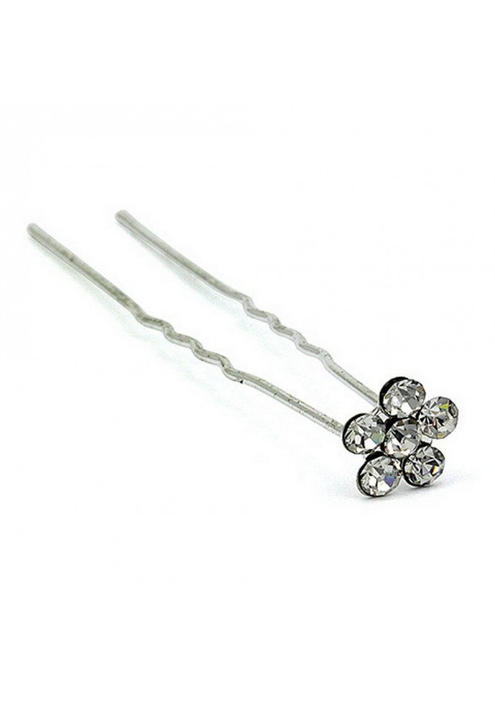 Hair Stick - 12 pcs Clear Crystal Flower - CS-9004CL