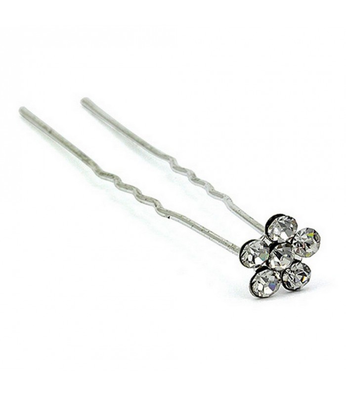 Hair Stick - 12 pcs Clear Crystal Flower - CS-9004CL