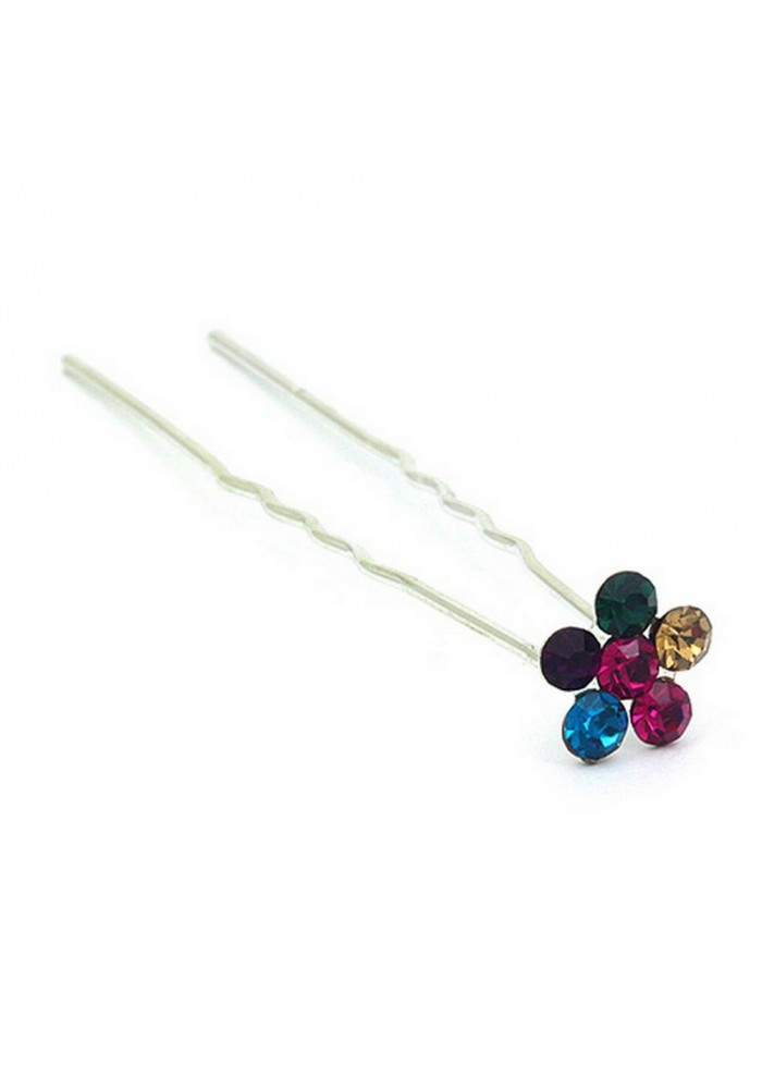 Hair Stick - 12 pcs Multi Color Crystal Flower - CS-9004MU