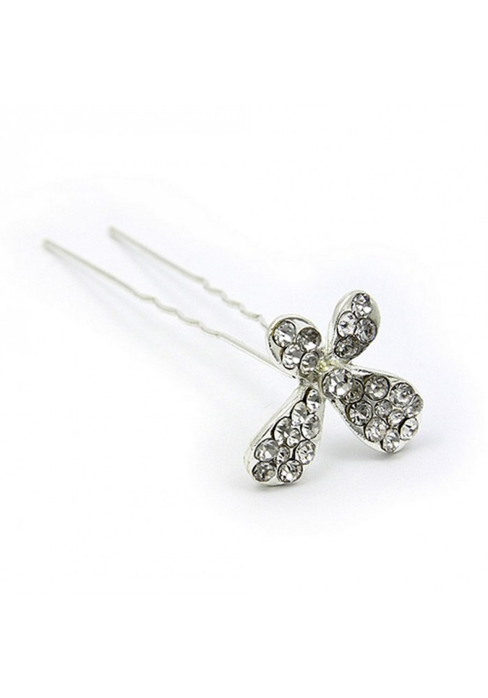 Hair Stick - 12 pcs Clear Rhinestone Butterfly - CS-KCS0158SC