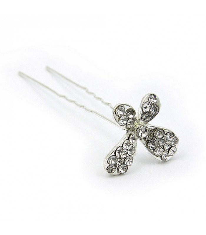 Hair Stick - 12 pcs Clear Rhinestone Butterfly - CS-KCS0158SC