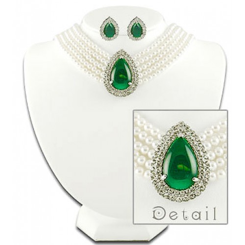 Multi Chain Pearl Necklace and Earrings Set - NE-265GN