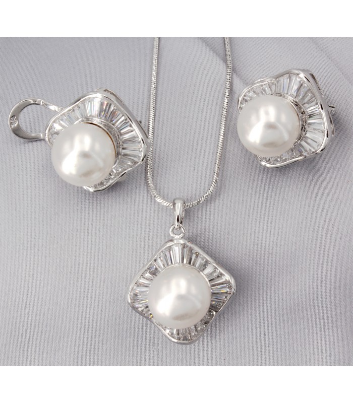 Gift set: MAPERLA PEARL w/ Swarovski Cubic Zirconia Necklace & Earrings Set - NE-JP10387W