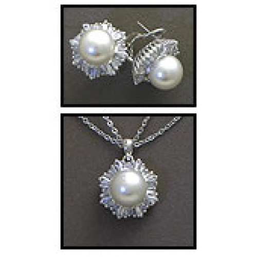 Gift set: Maperla Pearl w/ Swarovski Cubic Zirconia Necklace & Earring Set - NE-JP10969W