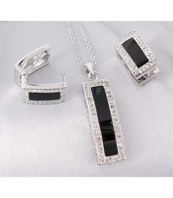 Gift set: Swarovski Cubic Zirconia w/ Onyx Necklace & Earrings Set - NE-JP10993B