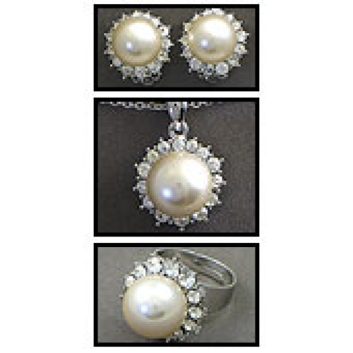 Gift set: Pearl Necklace + Earrings + Ring Set - NE-NS6072W