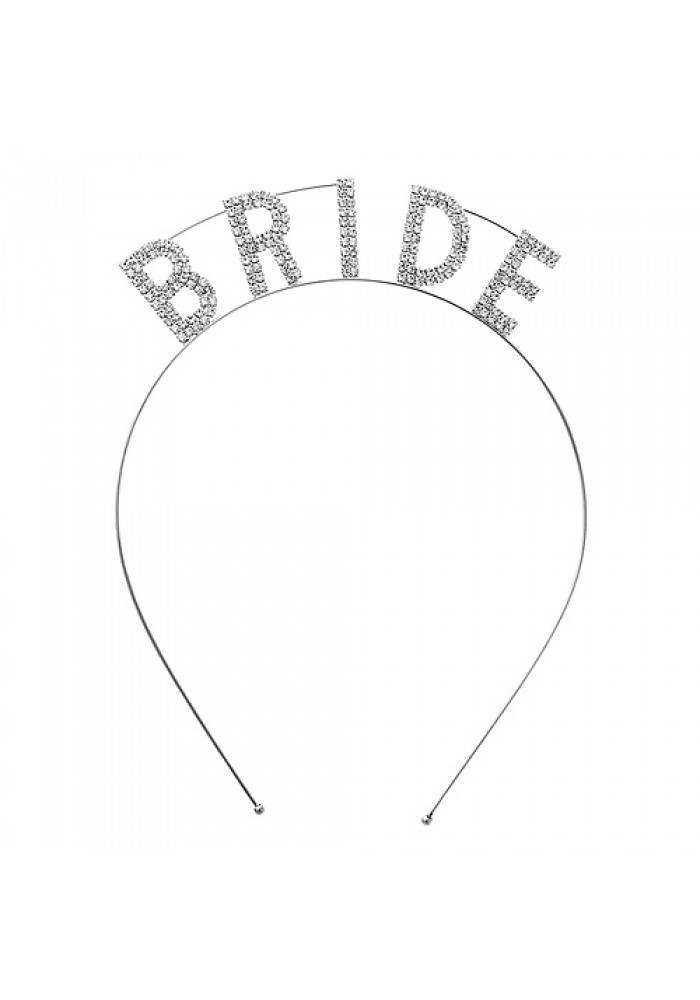 Headband: "Bride" Tiara Rhinestones Headband - HB-71525CR-S