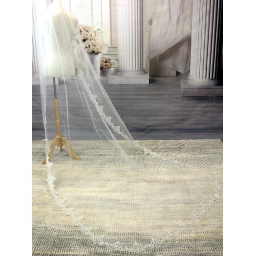 Long Veil - Long Veil Trim with Sequined Lace - 110" - VL-V1050-110IV