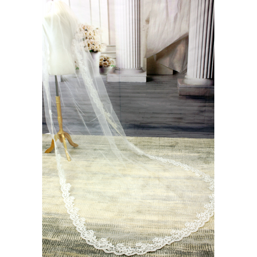 Long Veil - Long Veil Trim with Sequined Lace - 110" - VL-V1054-110IV