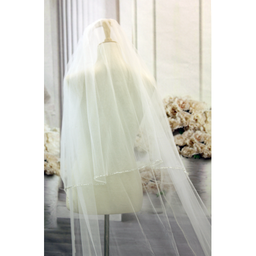 Long Veil - Long Veil Trim with rhinestones - 110" - VL-V1056-110WT