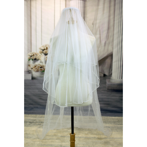 Long Veil - Long Veil Trim with rhinestones - 110" - VL-V1056-110WT