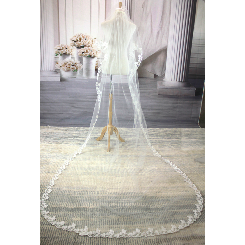 Long Veil - 2 layer with sequin & pearl embellished lace - 110" - VL-V1062-110IV