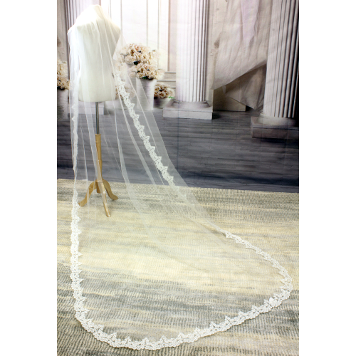 Long Veil - Long Veil with sequined lace appliques - 110" - VL-V1068-110IV