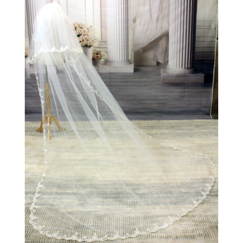 Long Veil - 2 layers Trim with sequined lace - 110" - VL-V1092-110IV