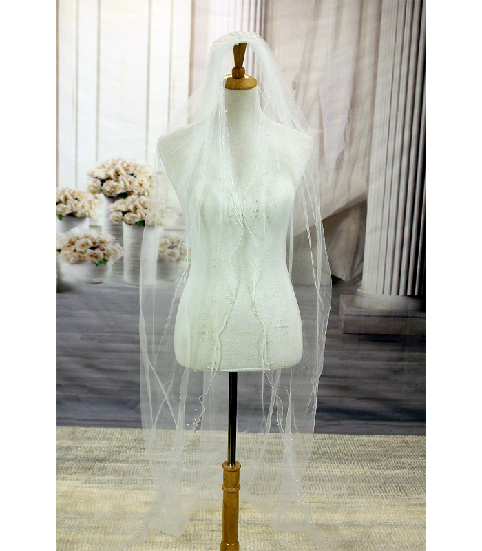 Long Veil - Long Veil with Pearl Embellishment - 108" - VL-V119-108IV