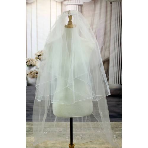 Long Veil - Long Veil with sequined embroidery - 110" - VL-V2003-110IV