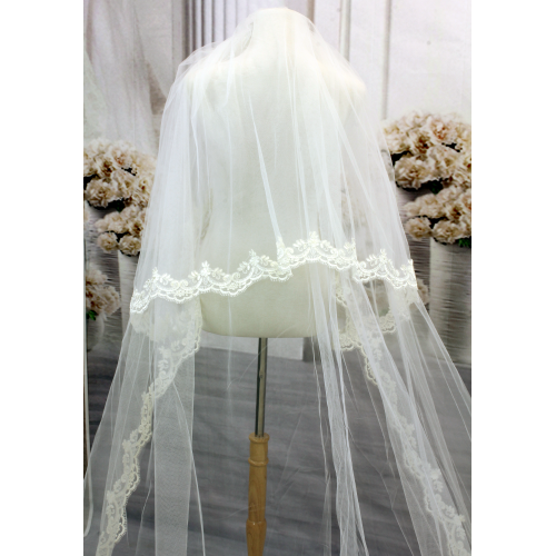 Long Veil - Embellished with lace appliques - 120" - VL-V6005-120IV