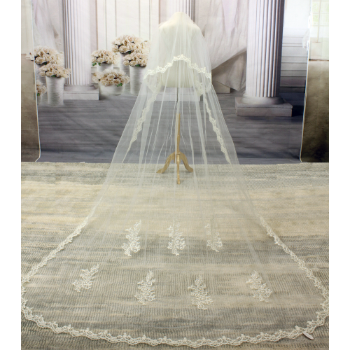 Long Veil - Embellished with lace appliques - 120" - VL-V6005-120IV