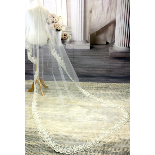 Long Veil - Long Veil with embroidery lace appliques - 110" - VL-VM5002-110IV