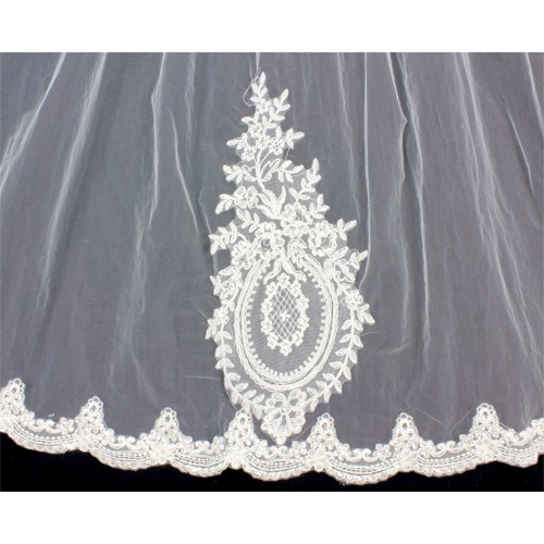 Veil - One Layer - Sequined lace embroidery - 36" - VL-V1019IV