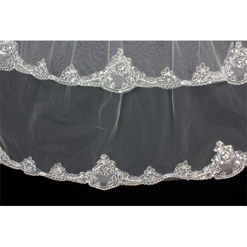 Veil - Multi Layer - Sequined lace embroidery - 36" - VL-V1058IV